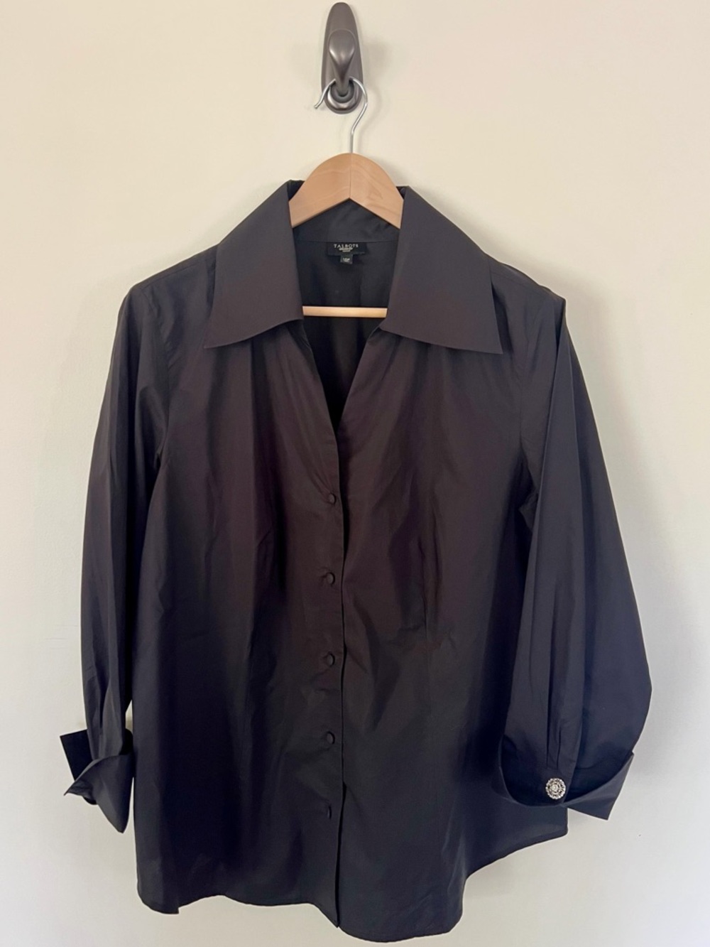 Talbots Black Women's Button-Up Shirt - Size 14W